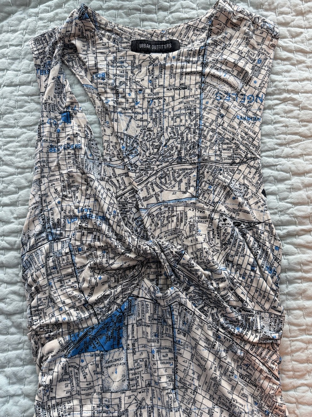 Urban Outfitters Los Angeles Map Print One-Shoulder Ruched Bodycon Dress Size L